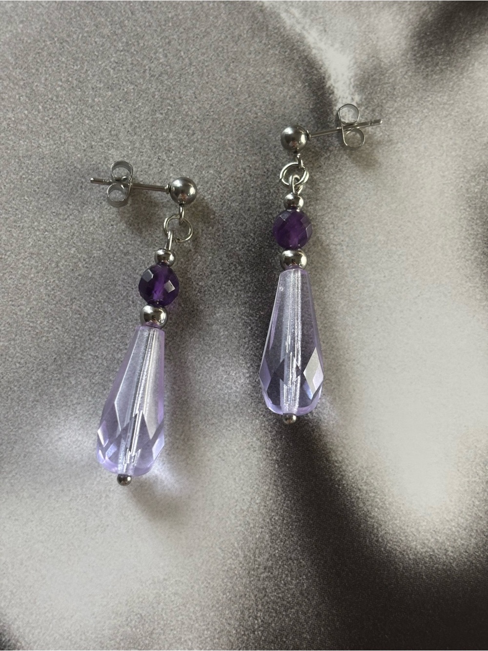 Sterling-Style Lilac Crystal Drop Earrings - Purple